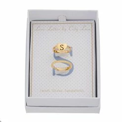 Discount 🧨 City Luxe Heart Initial & Textured Band Ring Set Gold Tone B 👍 -Valentine's Day Jewelry shop unnamed file 940