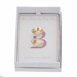 Discount 🧨 City Luxe Heart Initial & Textured Band Ring Set Gold Tone B 👍 -Valentine's Day Jewelry shop unnamed file 941