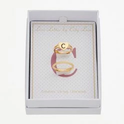 Discount 🧨 City Luxe Heart Initial & Textured Band Ring Set Gold Tone B 👍 -Valentine's Day Jewelry shop unnamed file 942