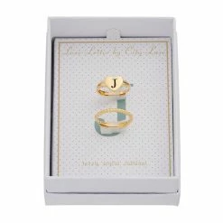 Discount 🧨 City Luxe Heart Initial & Textured Band Ring Set Gold Tone B 👍 -Valentine's Day Jewelry shop unnamed file 945