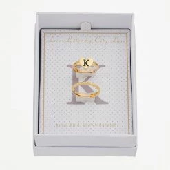 Discount 🧨 City Luxe Heart Initial & Textured Band Ring Set Gold Tone B 👍 -Valentine's Day Jewelry shop unnamed file 946