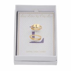 Discount 🧨 City Luxe Heart Initial & Textured Band Ring Set Gold Tone B 👍 -Valentine's Day Jewelry shop unnamed file 947