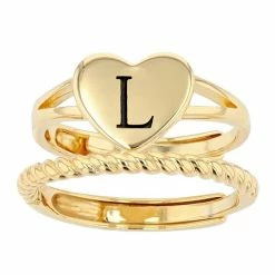 Discount 🧨 City Luxe Heart Initial & Textured Band Ring Set Gold Tone B 👍 -Valentine's Day Jewelry shop unnamed file 949