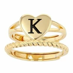 Discount 🧨 City Luxe Heart Initial & Textured Band Ring Set Gold Tone B 👍 -Valentine's Day Jewelry shop unnamed file 951