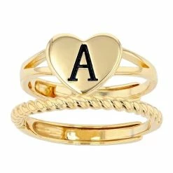 Discount 🧨 City Luxe Heart Initial & Textured Band Ring Set Gold Tone B 👍 -Valentine's Day Jewelry shop unnamed file 952
