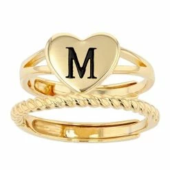 Discount 🧨 City Luxe Heart Initial & Textured Band Ring Set Gold Tone B 👍 -Valentine's Day Jewelry shop unnamed file 953