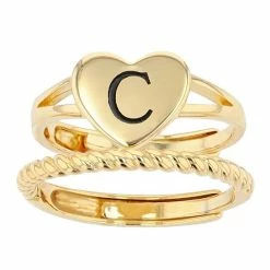 Discount 🧨 City Luxe Heart Initial & Textured Band Ring Set Gold Tone B 👍 -Valentine's Day Jewelry shop unnamed file 954