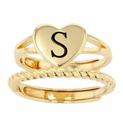 Discount 🧨 City Luxe Heart Initial & Textured Band Ring Set Gold Tone B 👍 -Valentine's Day Jewelry shop unnamed file 955