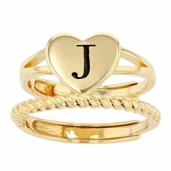 Discount 🧨 City Luxe Heart Initial & Textured Band Ring Set Gold Tone B 👍 -Valentine's Day Jewelry shop unnamed file 956