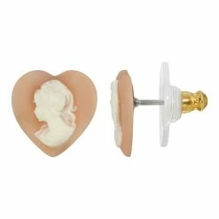 Coupon ✨ 1928 Pink And White Cameo Heart Post Earrings 🌟