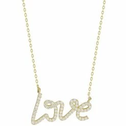 Flash Sale ๐ Sunkissed Sterling 14k Gold Over Silver Cubic Zirconia Love Script Necklace Silver Tone โ๏ธ